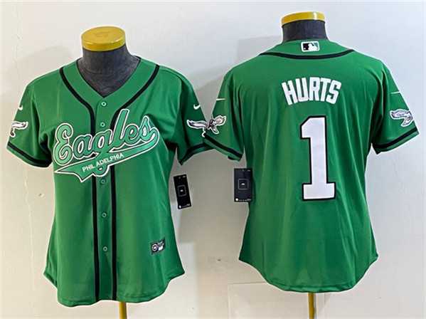 Womens Philadelphia Eagles #1 Jalen Hurts Green Cool Base Stitched Baseball Jersey(Run Small)